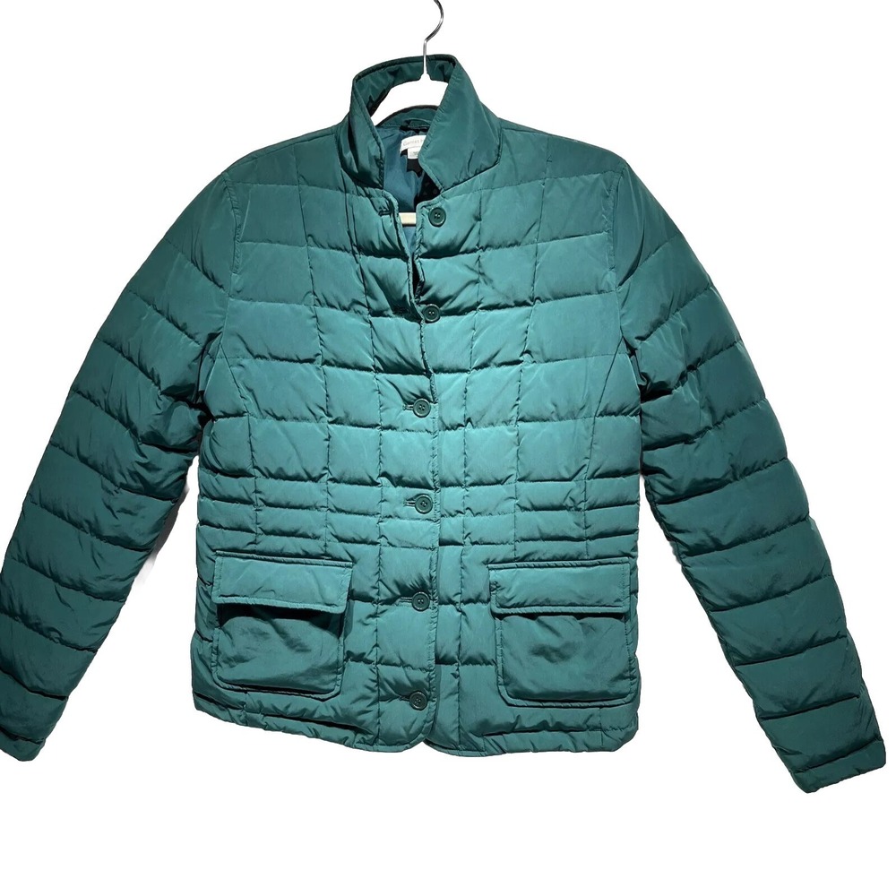 Garnet Hill‎ Size 6 Puffer Jacket Goose Down Fill Button Up Inner Pockets Womens